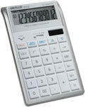 Victor 12-Digit Battery/Solar Desktop Calculator, Twelve-Digit Tilt LCD Display, White Simple Calculator with Silver Accents (6400)