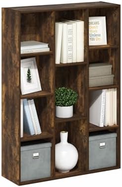 Furinno LUDER Book Shelf, 11-Cube Bookshelf, Reversible Bookcase with Open Shelves, 9.4 x 29.1 x 41.7, Easy Assembly, for Living Room, Bedroom, Home Office, Amber Oak