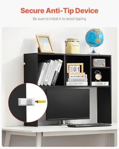 VEVOR Desktop Bookshelf, Storage Organizer with 5 Shelves for Computer Desk, Wooden Shelf Desk Hutch with Anti-Slip Feet Pads, Desk Top Display Rack for Office, Home & Dorm, Black