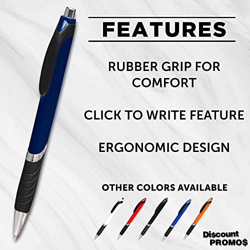 DISCOUNT PROMOS Ballpoint Pens With Rubber Grip - 10 pack - Black Ink Ball Point Pen with Soft Touch Plastic - Navy Blue