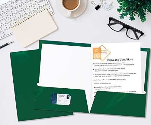 Better Office Products 2 Pocket Glossy Laminated Dark Green Paper Folders, Box of 25, Letter Size, Dark Green Paper Portfolios
