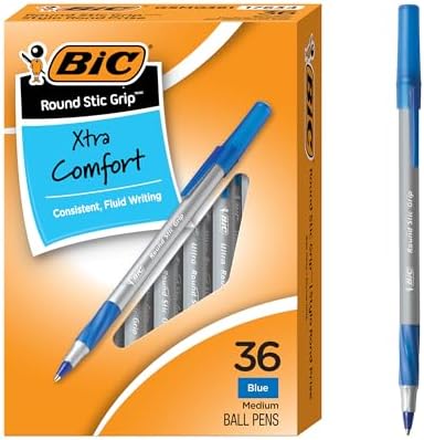 BIC Round Stic Grip Xtra Comfort Blue Ballpoint Pens, 36-Count Pack