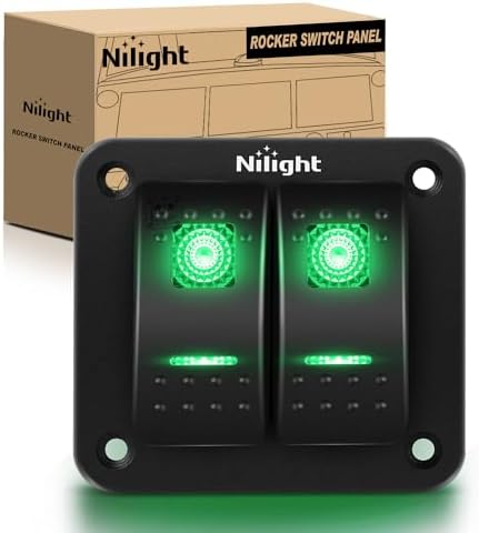 Nilight 2 Gang 3 Pin Rocker Switch Panel On Off SPST Toggle Green