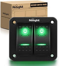 Nilight 2 Gang 3 Pin Rocker Switch Panel On Off SPST Toggle Green