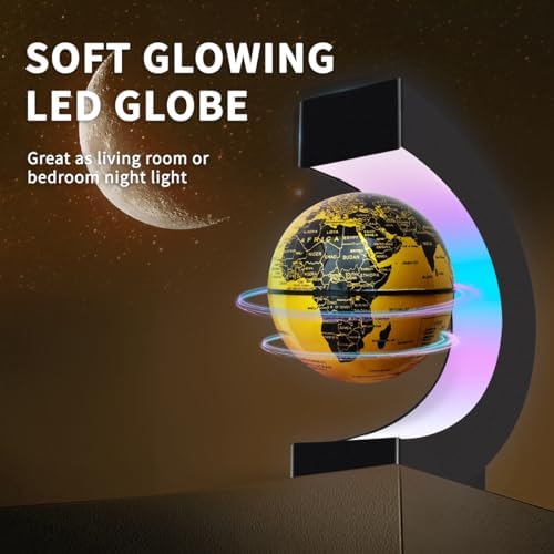 Magnetic Levitating Floating Globe with LED Lights, Cool Gadgets C Frame Globe Lamp for Office Home Desk Decor, Cool Tech Gifts for Men Father Husbands Boys