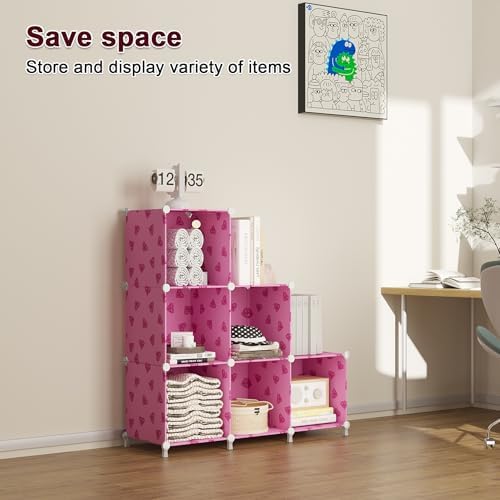 UNKU 6 Cube Storage Organizer, Closet Organizer Storage Shelves,Pink