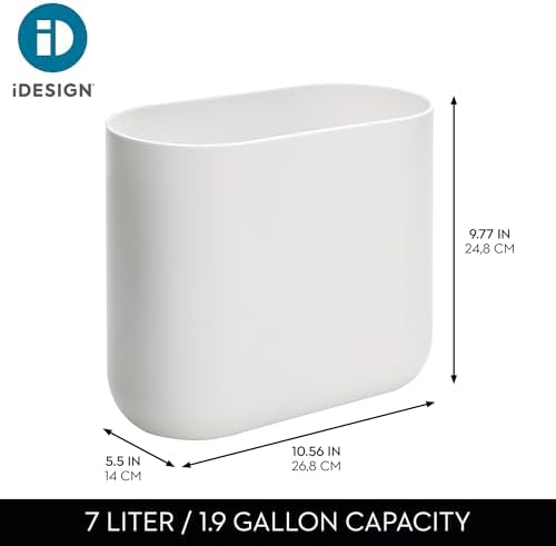 iDesign Small Slim Plastic Bathroom Trash Can, White