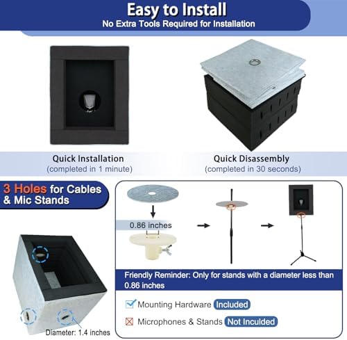 TroyStudio Enclosed Vocal Booth, Portable Microphone Isolation Shield, Foldable Reflection Filter with Acoustic Foam & Panels, Recording Sound Box Home Studio Equipment for Podcast Music Voice Over