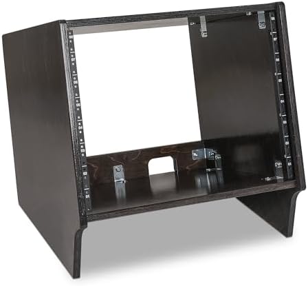 Sound Town DIY 8U Angled Desktop Turret Studio Rack for Home Studio and Recording Room, Baltic Birch Plywood, Black Espresso (SDRK-8SLD)