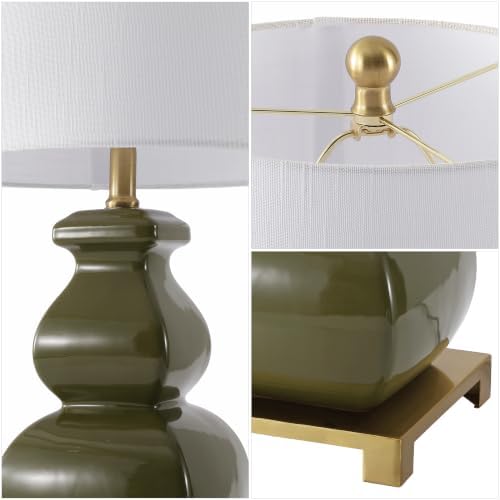 JONATHAN Y Vienna 25.5" Classic Green Ceramic Gourd Table Lamp, Brass Base