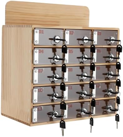 Cell Phone Locker Box,15 Slots Cell Phone Storage Locker, Clear Acrylic Storage Cabinet with Lock for School Factory Office