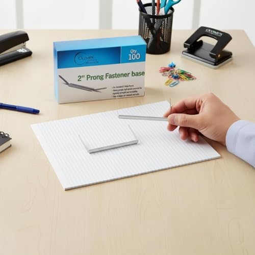 OLYMPX 1000 Pcs of 2” Capacity Premium Metal Prong Paper Fastener Bases, 2.75 Inch Base for Paper File Clip Folder Accessories (Pack of 10 Boxes)