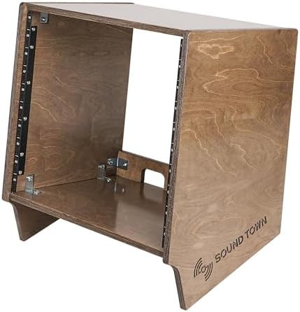 Sound Town DIY 10U Angled Desktop Turret Studio Rack with Solid Baltic Birch Plywood, Weathered Brown, Assembly Required (SDRK-10SLB)