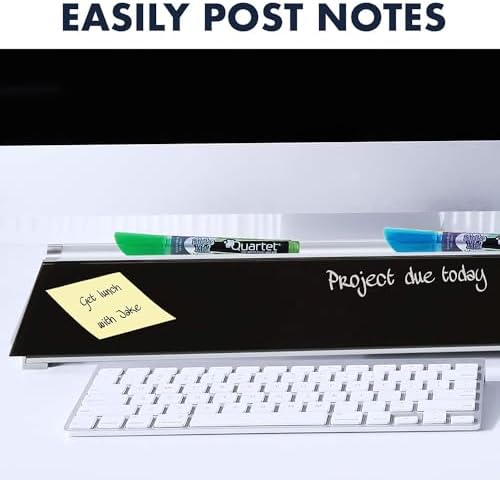 Quartet Glass Dry Erase White Board, Desktop Computer Pad for Notetaking, 18" x 6" Whiteboard, Clean Erase Surface with Storage, 1 Dry Erase Marker, Black Surface (GDP18B)