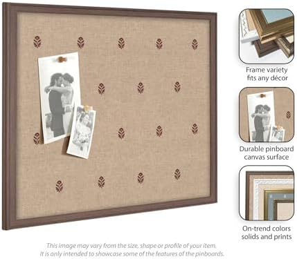 Kate and Laurel Framed Fabric Pinboard 38 x 26, Red Botanical Block Print Printed Linen Classic Bulletin Board for Use as a Vision Board or Wall Organization, Florence Medium Brown Frame