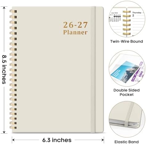 Taja Planner 2026-2027, 6.3" x 8.5" Calendar Planner, Jul 2026-Jun 2027 | A5 Hardcover Weekly & Monthly Academic Year Planner, Large Planning Agenda With Tabs, School & Office Supplies, Beige