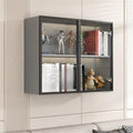 Wall Hanging Lateral Filing/Vertical Timber Wall Unit Transparent Glass Door Shelf Wall-Mounted Wood Bookcase Action Figure Model Storage Cabinet Display Case Grey 31" L x 10" W x 26" H