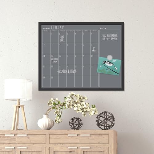 U Brands Magnetic Chalk Calendar Board, 16" x 20", Black Wood Style Frame, Premium Surface, Includes Chalk Pencils, Magnet