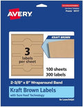 Avery® Kraft Brown Wraparound Band Labels, Sure Feed® Technology, 2-3/8" x 8", 300 Kraft Brown Labels, Laser/Inkjet Printable Labels