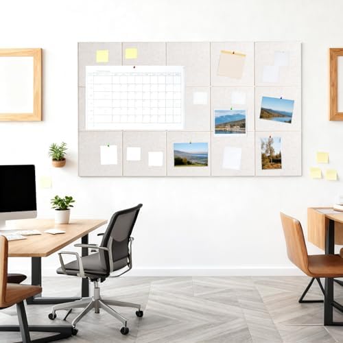 Garvee Self-Adhesive Large Felt Bulletin Board - 15-Pack Decorative Memo Pinboards with 30 Pushpins, Cork Board Alternative for Wall Display, Sound Dampening, for Office, Home, or School - Light Beige