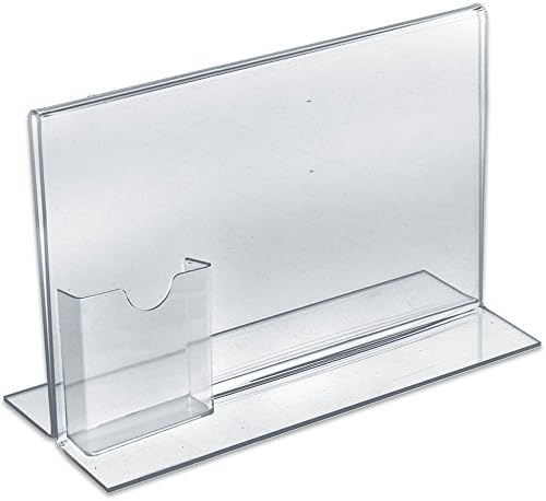 Azar Displays 252041 11" W x 8.5" H Horizontal Double Sided, Stand Up Acrylic Sign Holder with Attached Brochure Holder, 10-Pack