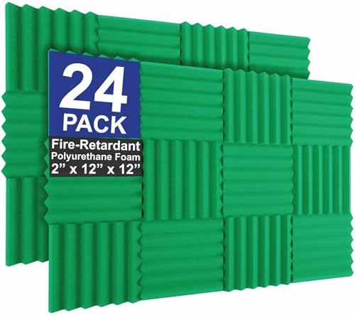 Foam Factory Inc 24 Pack Color Acoustic Foam Panel Studio Soundproofing Wedge Wall Tiles 12” X 12” X 2” (Kelly Green)