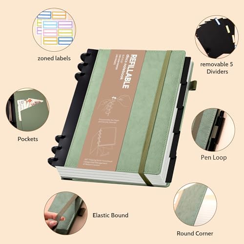 Yoment Refillable Notebooks for Work 5 Subject with Removable Dividers Tabs