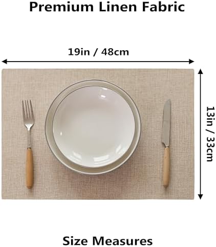 Demetex Linen Placemats Set of 4 Heat Resistant Cloth Placemats Table Place Mats Burlap Plate Mats for Dining Kitchen Banquet, Light Linen