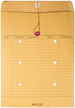 Quality Park 10 x 13 Interoffice Envelopes, 100 Pack, Inter Office Routing Envelopes with String & Button Closure, 28 lb Brown Kraft, Reusable Document Mailers