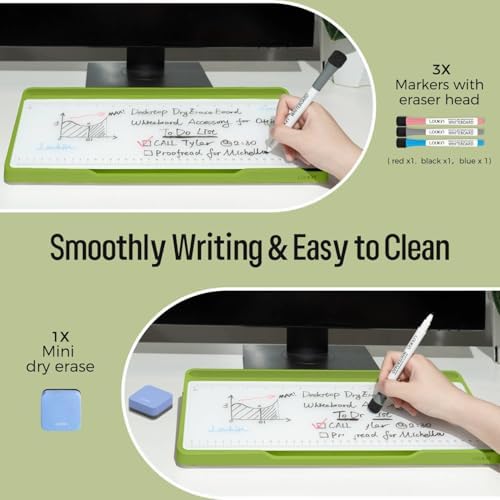 loukin Glass Desktop Whiteboard, 15.3" x 5.6" Dry Erase Desk Board, Green