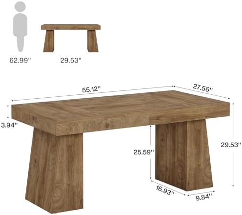 Tribesigns 55" Executive Desk, Wooden Office Desk with Double Pedestal, Modern Simple Computer Writing Table for Home Office, Light Brown