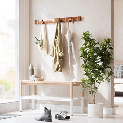 Umbra Flip Coat Rack, Wall Mount 8-Hook, Space Saving, Light Walnut/Warm Gold