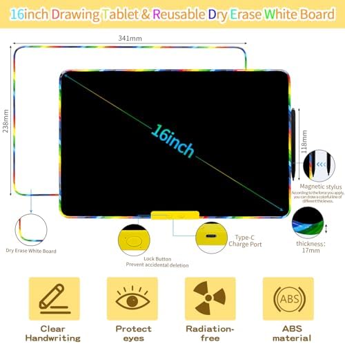 16 Inch 2-in-1 LCD Writing Tablet，LCD Drawing Side + Magnetic Whiteboard