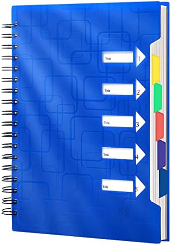 CAGIE Spiral Notebook 5x7 5 Subject Notebook with Dividers, Blue