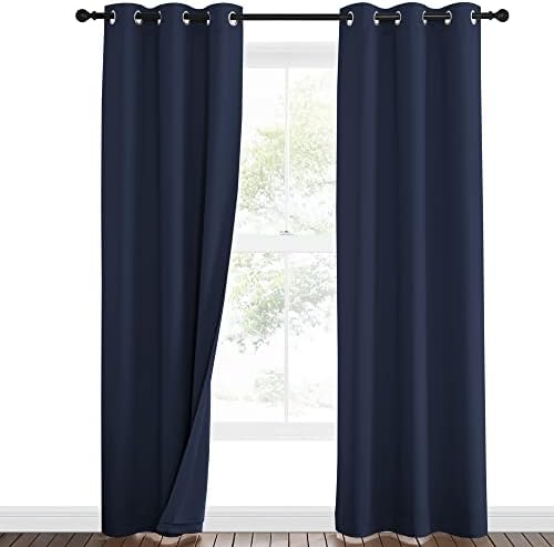 NICETOWN Sound Blocking Black Out Curtains for Patio Door, Heavy-Duty Space Divider Curtains for Living Room, Lined Insert Noise, Blackout, Thermal Insulation Drapes for Closet (Navy, 84-inch Long)
