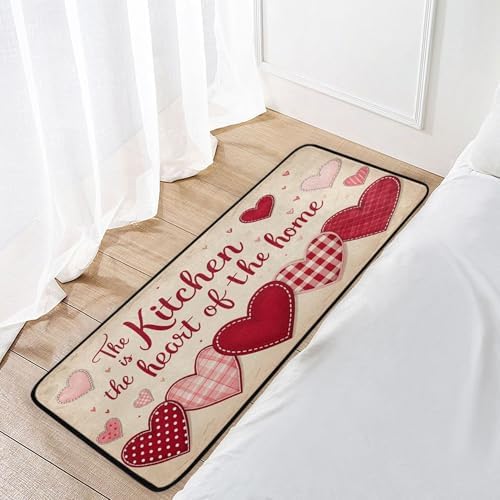 Aslsiy Gentle Color Hearts Beige (2) Kitchen Rug Kitchen Mats Valentines Floor Comfort Welcome Washable Non Slip Area Rug for Home Decor 39" X 20"