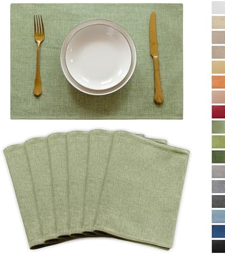 Demetex Green Placemats Set of 6 Washable Place Mats Heat Resistant Table Mats Sage Placemat for Kitchen Dining Plate Tables, Green