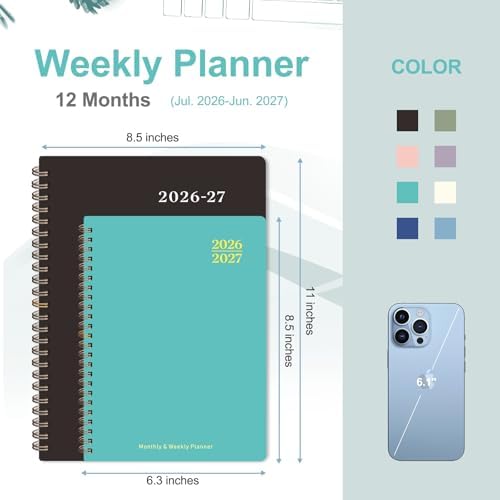 Planner 2026-2027, Weekly and Monthly Academic Planner, July 2026 - June 2027, Hardcover Calendar Agenda Book for School Year Planning, School Supplies for Teacher and Student, A5(6.3'' x 8.5'')