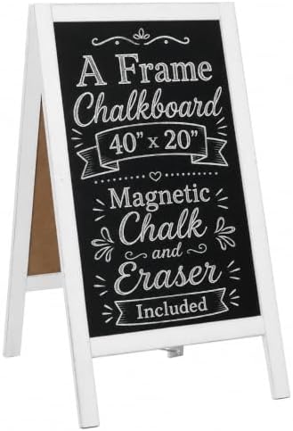 Ilyapa Wooden A-Frame Sign with Eraser & Chalk - 40 x 20 Inches Magnetic Sidewalk Chalkboard – White Menu Display for Restaurant, Business Or Wedding