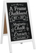 Ilyapa Wooden A-Frame Sign with Eraser & Chalk - 40 x 20 Inches Magnetic Sidewalk Chalkboard – White Menu Display for Restaurant, Business Or Wedding