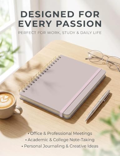 5 Pack Hardcover Spiral Notebooks, 8.3" x 6.3" Lined Journal Set, 100 GSM Bleed-Resistant Paper, 200 Pages Twin-Wire Bound Notebook with Elastic Band & Category Stickers for Office, School
