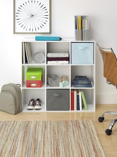 Whitmor 9 Cube Bookcase, 3 Tier Stackable MDF Bookself, Open Storage Display Organizer, Storage Cabinet for Living Room, Bedroom, Home, Office, 35.5" L x 11.7" W x 35.5" H, White