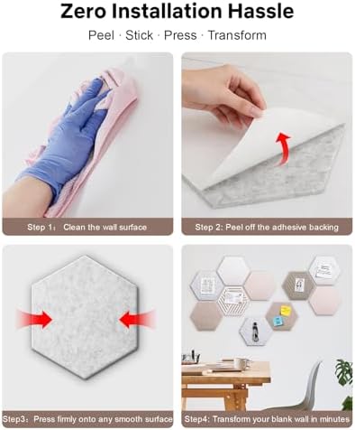 Hexagon Cork Bulletin Board Tiles, 10 Pack Felt Panels for Wall,