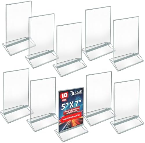 Azar Displays 152799-SLV-10PK Silver Trim Double-Sided Clear Acrylic Frames – Elegant Display Frames for Weddings, Events, and Photos | Premium 5x7 Tabletop Sign Holders (10-Pack)