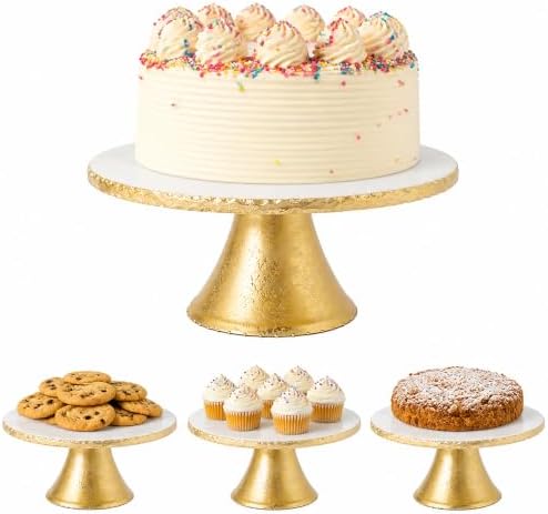 Mud Pie Marble Pedestal Cake Stand, Gold, 11 Inch Dessert Server