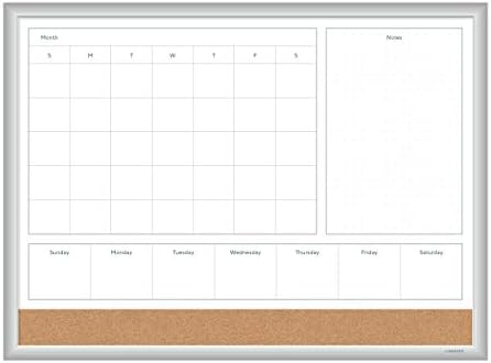 U Brands Magnetic Dry Erase 4-in-1 Calendar White Board, 24" x 18", Silver Aluminum Frame