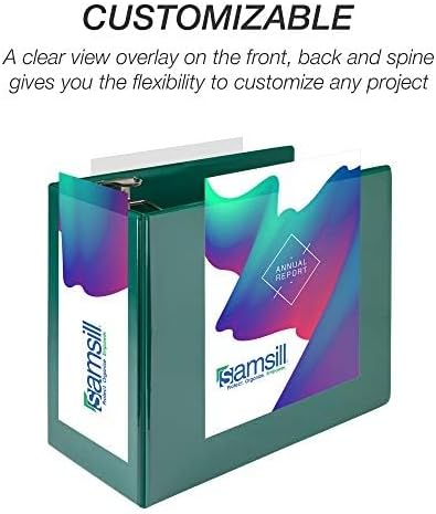 Samsill Durable 6 inch 3 Ring Binder, Locking D Ring Binder, Customizable Clear View Cover, Green, 2-Pack, Holds 1225 Pages