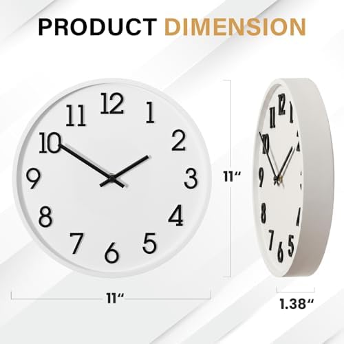 Clockswise 11" Modern Minimalist Round Wall Clock Black Arabic Numerals White Dial Analog Display Step Movement Mechanism Easy-to-Read Timepiece for Living Room Kitchen Office or Bedroom Wall Decor