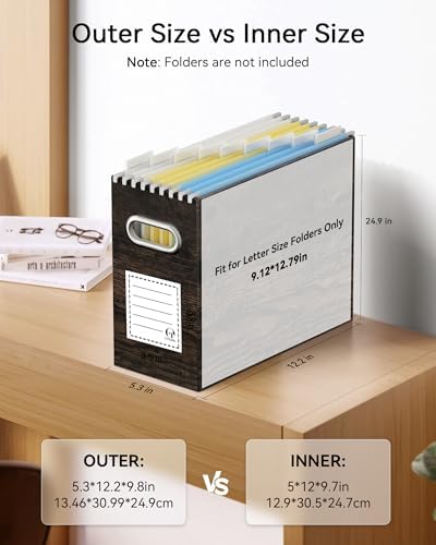 Oterri Portable Collapsible Cardboard File Box with Handle for Letter-Size | 4-Pack. Stainless Steel Handle. Label Stickers Included. Fits Letter Folders (Not Included). Home, Office, School, Dorm, Tax.