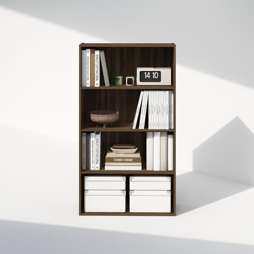 Furinno Simple Book Shelf, 4-Tier Bookshelf, Bookcase with Open Shelf, 9.4 x 23.6 x 41.7, for Living Room, Bedroom, Home Office, Columbia Walnut